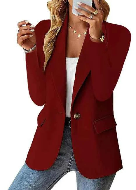 Women's Oversized Blazer Jacket Business Suit Coat Lapel Long Sleeve Solid Button Casual Elegant Coat Trendy Loose Outwear