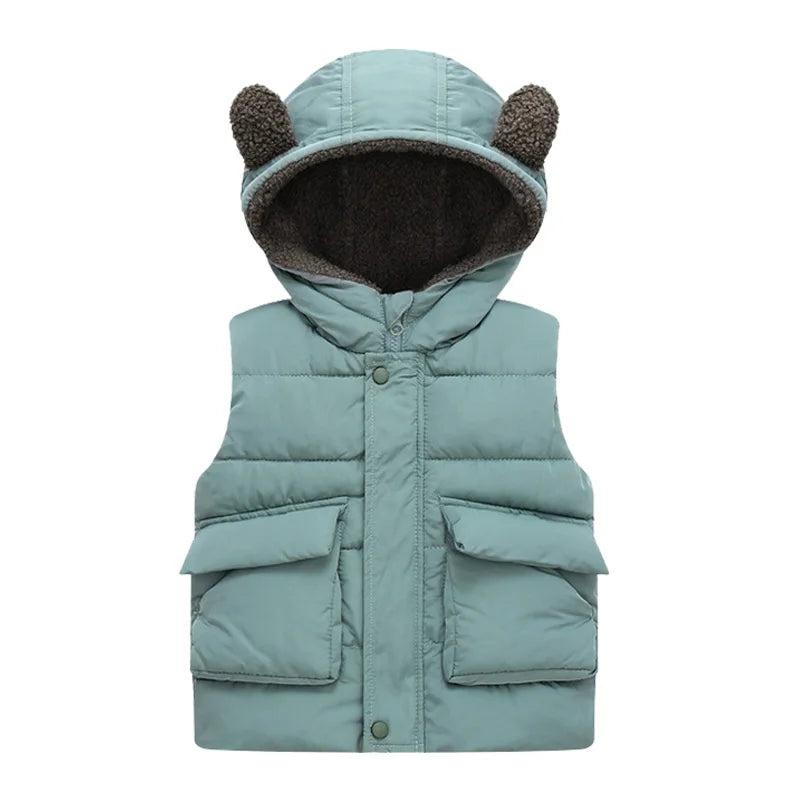 Vest 1-7 Year Old Girls'and Boy' Winter Fashion Down  Hooded Warm Casual large pocket Sleeveless Jacket New Kids Garments GONZALES ONLINE SHOP