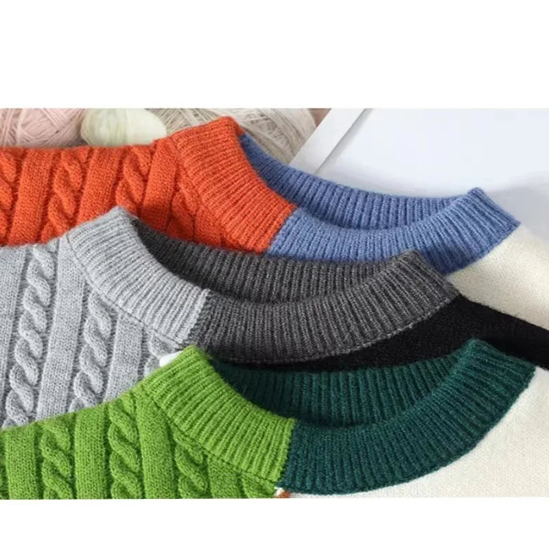 2024 Autumn Winter Warm Mens Sweaters Fashion Turtleneck Patchwork Pullovers New Korean Streetwear Pullover Casual Men Clothing GONZALES ONLINE SHOP