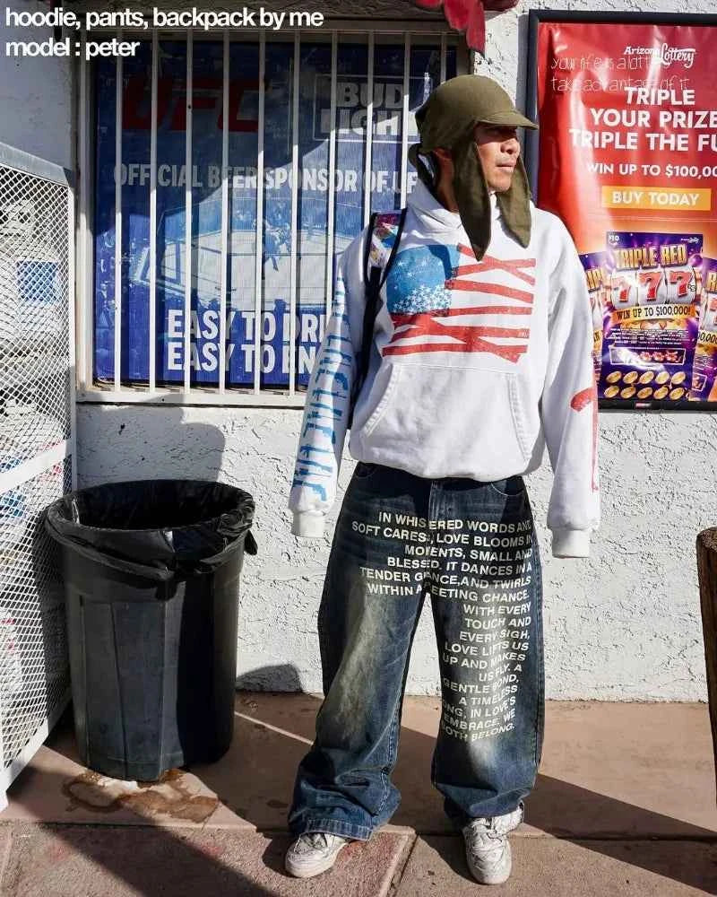 Y2K men Jeans vintage American Pattern letter jeans streetwear gothic Harajuku Hip Hop men women Fashion Casual wide leg jeans