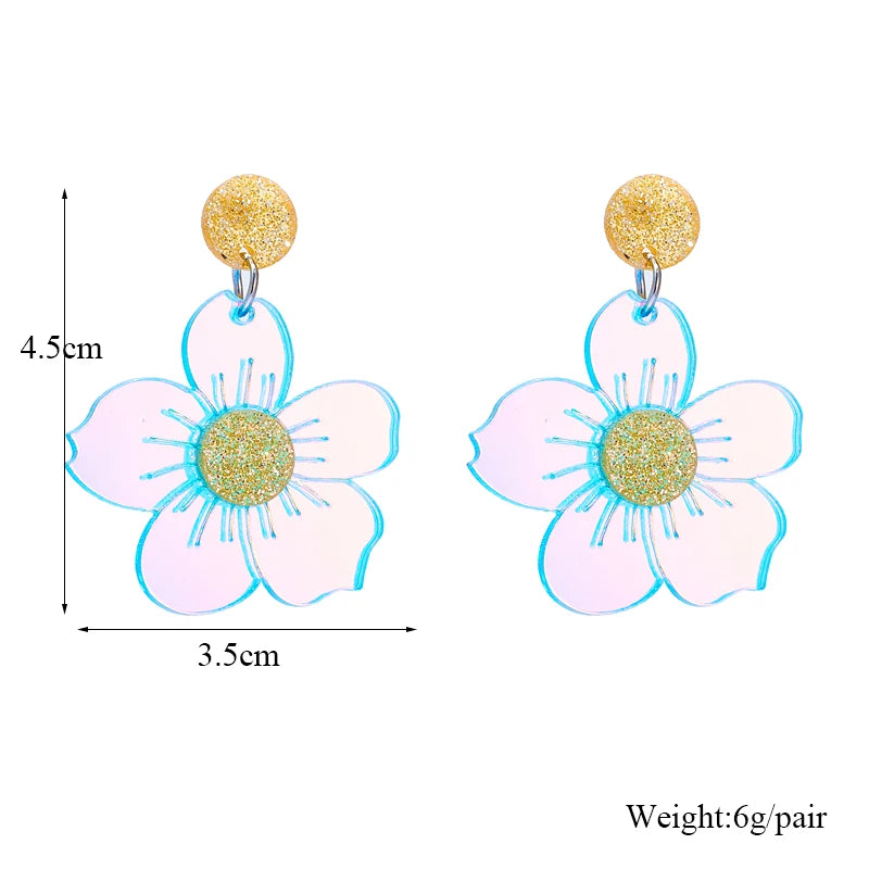 YAOLOGE Creative Dazzling Flowers Drop Earrings For Women Girl Fashion New Laser Acrylic Jewelry Lady Gift Party серьги женские GONZALES ONLINE SHOP