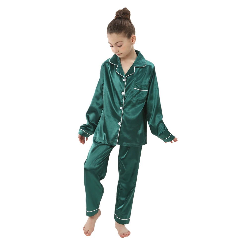 Children Silk Satin Pyjamas Set Baby Sleepwear Pijama Solid color Pajamas Suit Boys Girls Nightwear Autumn Kids Loungewear Pjs GONZALES ONLINE SHOP