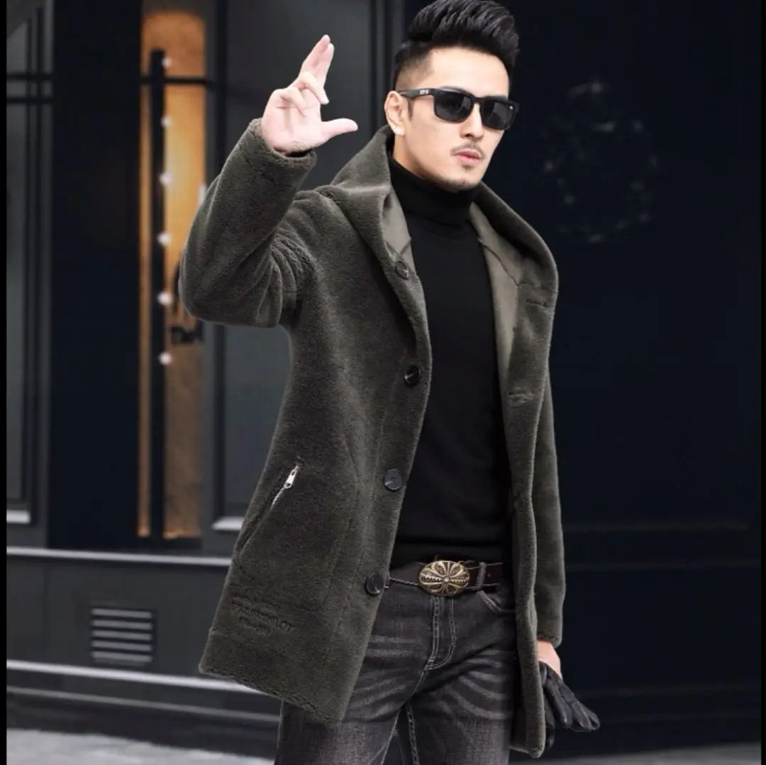 Men Winter Long Casual Thick Fleece Hooded Waterproof Jacket Male Real Fur Wool Coat  Outwear Vintage Clothing   G436 GONZALES ONLINE SHOP