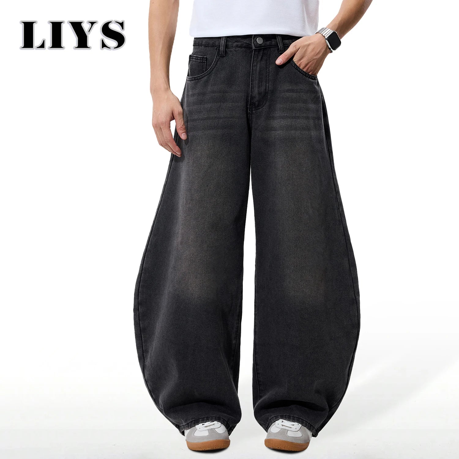 2026 Spring Summer Men's Retro Grey Black Baggy Wide Leg Jeans American Street Baggy Goth Pants Man Designer Jeans Denim Pants GONZALES ONLINE SHOP