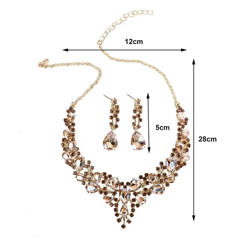 1 Set Wedding Earrings Extension Chain Faux Crystal Rhinestone Inlaid Jewelry Sets Glitter Dinner Women Jewelry Necklace GONZALES ONLINE SHOP