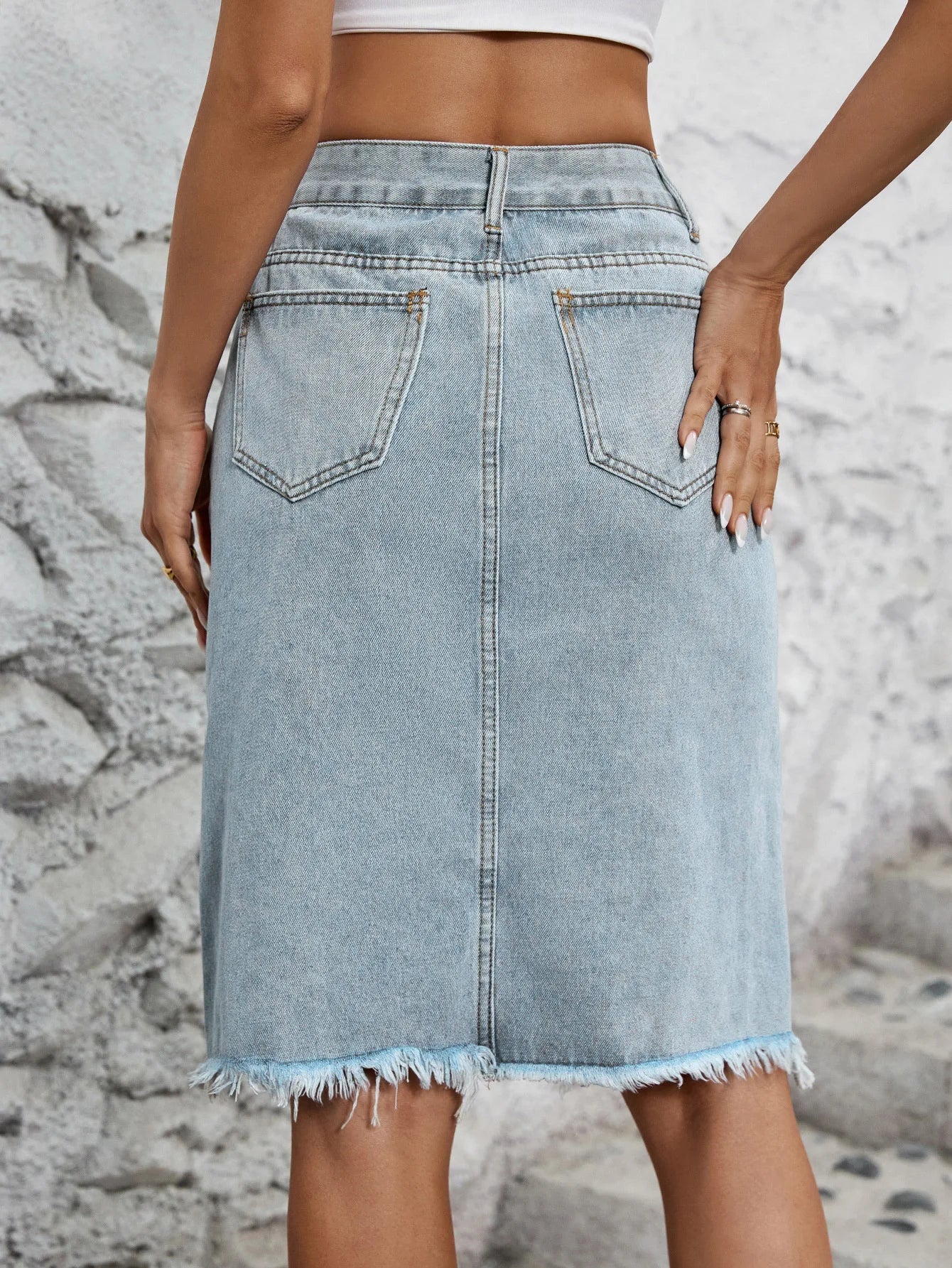 Women Slit Denim Half Skirt Hand Frayed Tassel Raw Edge Skirt Vintage Retro Korean Jean Long Office Lady Slim Fit High Waisted GONZALES ONLINE SHOP