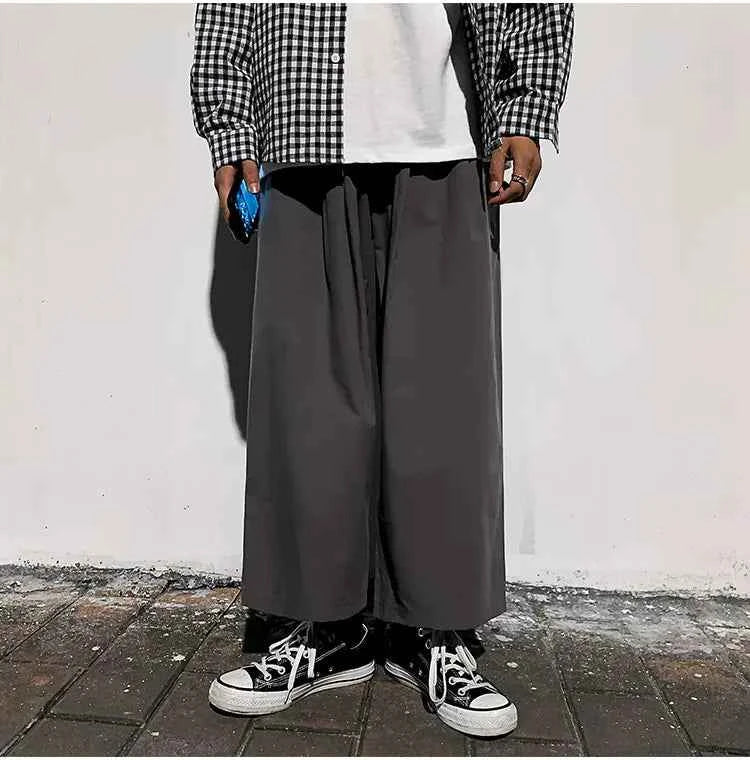 Wide Leg Pants Men Drape Straight Loose Harajuku Vintage Japan Style Ankle-length Trousers Cozy Versatile Black Pantalones Male