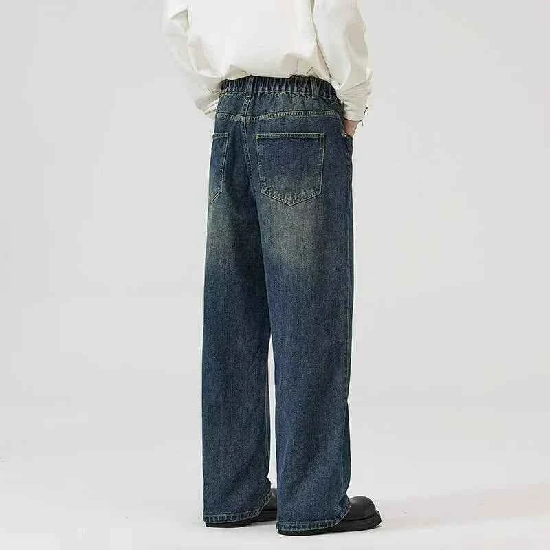 Male Classic America Hip Hop Rap Jeans Wide Leg Youth Popular Jeans Men Straight Leg Retro Loose Trousers Oversized Denim Pants