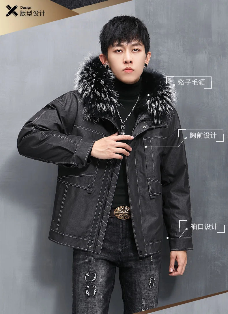 AYUNSUE Men's Winter Coat Men's Parkas Rabbit Fur Lining Coats Short Warm Fashion Casual Male Fur Jacket Jaqueta Masculina Lq GONZALES ONLINE SHOP