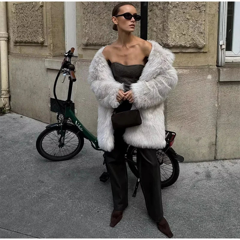 Solid Thicken Fur Coat Women Elegant Turn Down Collar Female Warm  Cardigan Top 2024 Long Sleeves Ladies Winter Chic Outerwear GONZALES ONLINE SHOP