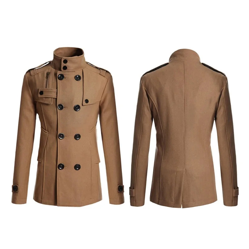 Men s Solid Color Trench Coat Long Sleeve Stand Collar Double Breasted  Warm Soft Wool Overcoat GONZALES ONLINE SHOP