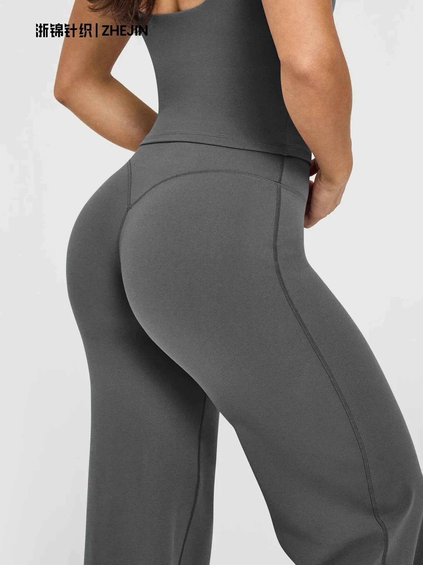 High Waisted Wide Leg Yoga Pants Women Butt Lift Coffee Brown Workout Trousers Flare Leggings Tummy Control Gym Fitness Wear