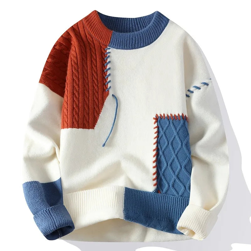 2024 Patchwork Knitted Sweater Trend High Street Autumn Winter Warm Men's Tops Hip-hop Street Clothing Fishing Sports Pullover GONZALES ONLINE SHOP