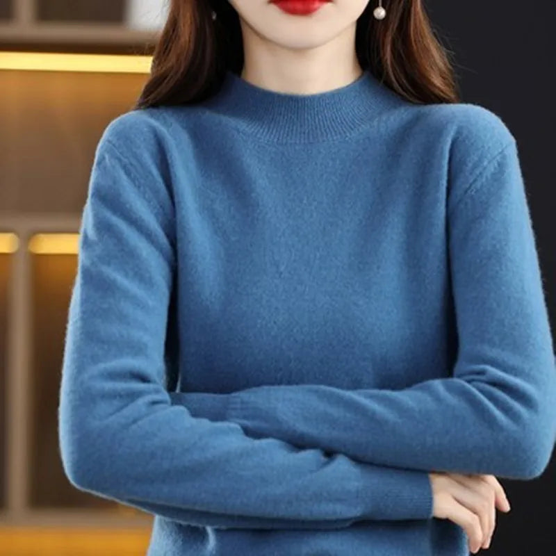 Half High Solid Color Cashmere Sweater For Women Loose Pullover Autumn and Winter Contracted Commuter Basic Knitwear Top Base GONZALES ONLINE SHOP
