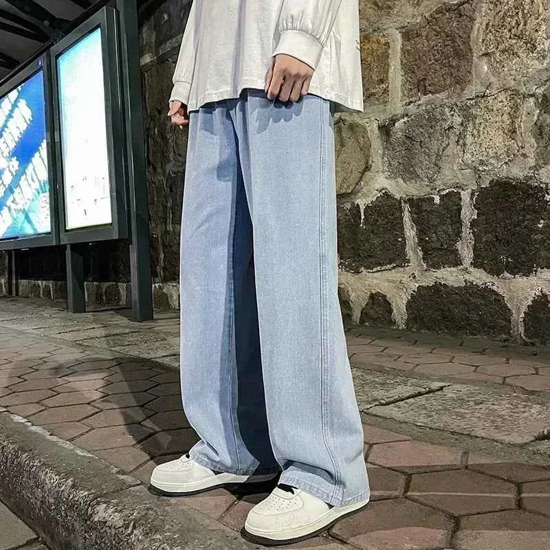 Spring and Autumn new American drawstring jeans for men, loose and versatile casual pants, trendy washed men's pants