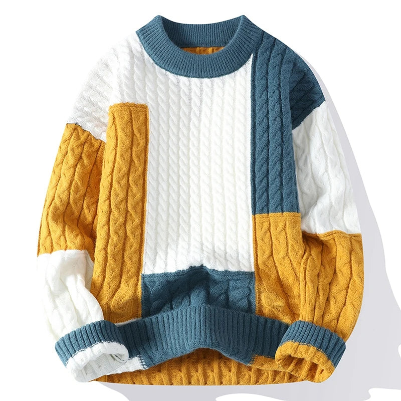 New Winter Fashion Patchwork Loose Sweater Men Streetwear High Quality Mens Casual Sweaters Warm Knitting Pullovers Men GONZALES ONLINE SHOP