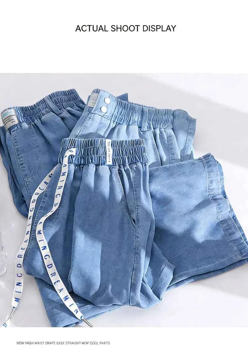 High Waist Straight Leg Denim Jeans Ice Silk Yoga jeans Summer Thin Wide Leg Pants Women's Fashion Comfortable Fit Jeans