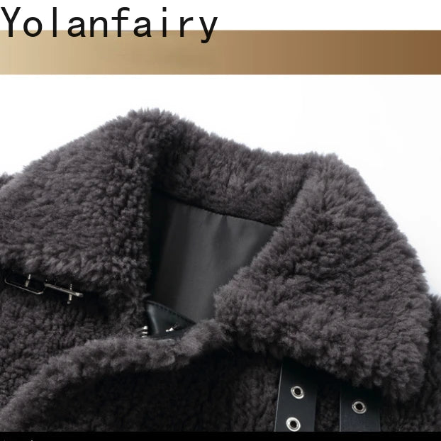 YOLANFAIRY Natural Wool Mens Real Fur Coat Winter Clothes Shearling Jackets for Men Cropped Leather Jacket Loose Fit Бомбер 2024 GONZALES ONLINE SHOP