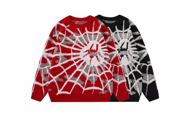 American Spider Sweater Knit Men's Jumpers Autumn Winter Wool Pullovers Hip Hop Harajuku Y2k Vintage Oversize Knitted Sweater GONZALES ONLINE SHOP