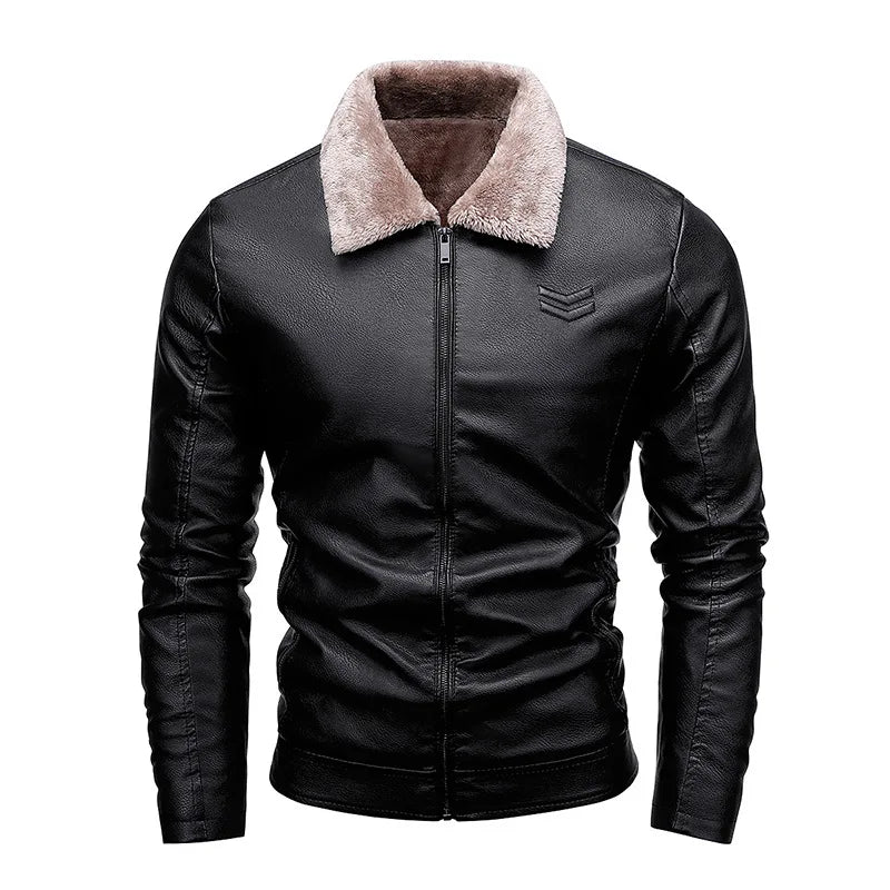 MaiDangDi Men's Leather Jacket with Plush Lining  Motorcycle Style Top  Artificial Leather Jacket Mens Fur Coat  Winter Men GONZALES ONLINE SHOP