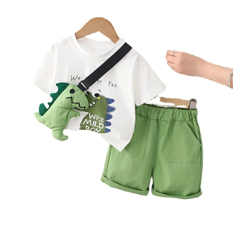 Summer Casual Newborn Baby Boys Toddler Big Dinosaure Short Sleeve Tops Pants 2Pcs/set Cotton Kids Outfits Clothing GONZALES ONLINE SHOP