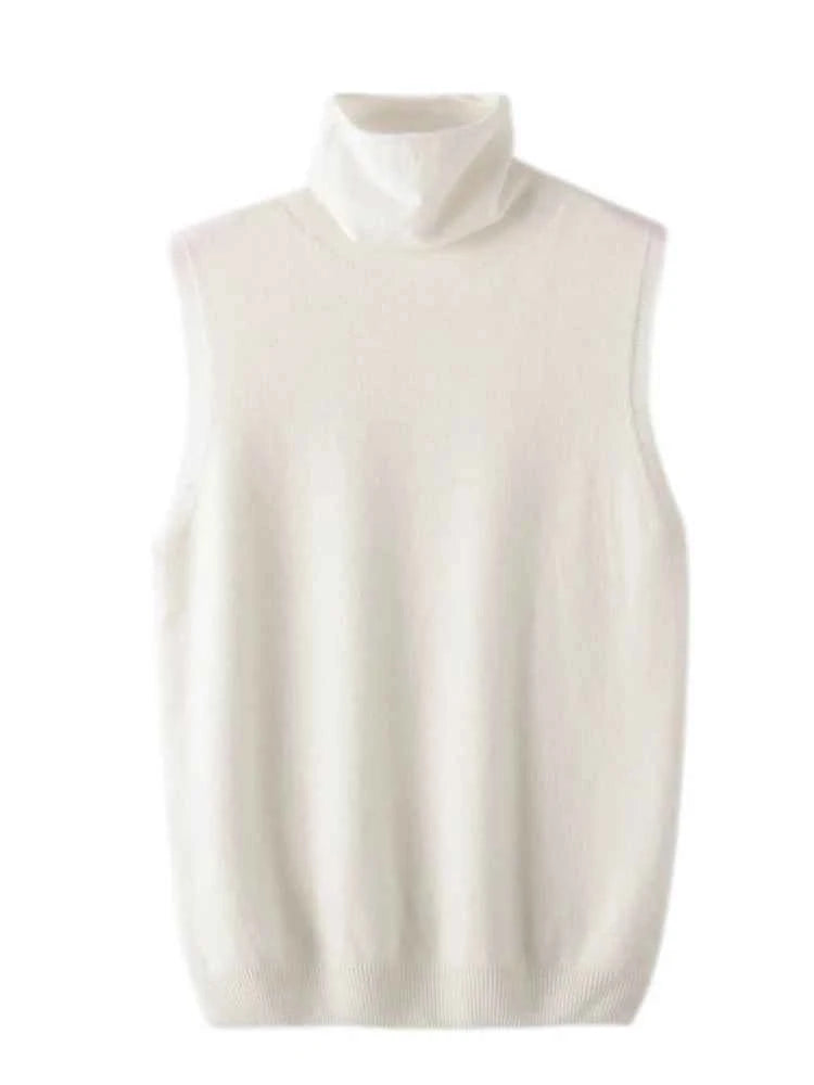 Women 100% Merino Wool Sleeveless Pullovers Turtleneck Sweater Waistcoat Wool Knitwear Spring Autumn Winter Fashion Vest Tops