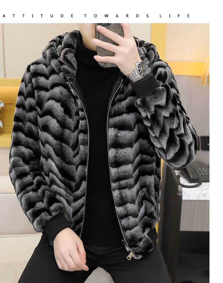 2022 Winter Faux Fur Mink Jackets Men Thicken Warm Imitation Fur Hooded Coat Slim Casual Business Social Jackets Men Clothing GONZALES ONLINE SHOP