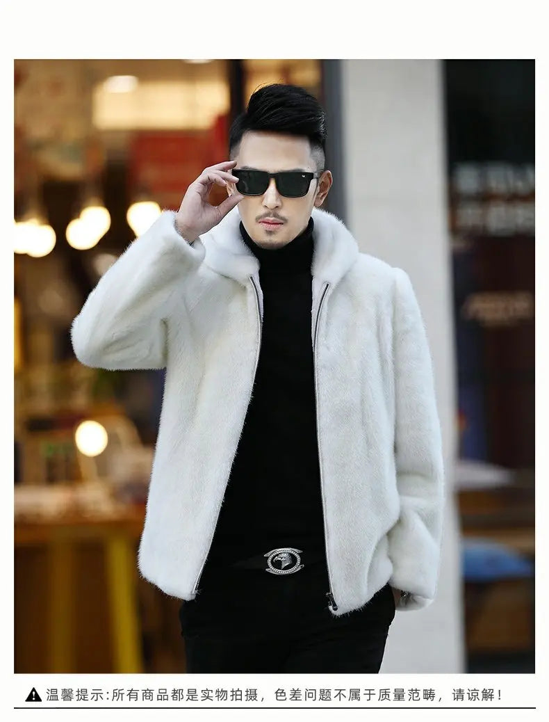 Tcyeek Natural Mink Fur Coat Men's High-end Real Fur Coat Men 2023 Winter New White Whole Mink Fur Hooded Coats Fashion Zipper GONZALES ONLINE SHOP