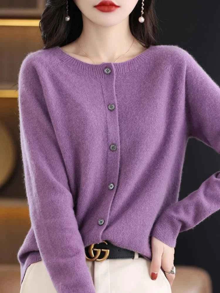 Women Cashmere Sweater 100% Merino Wool Knitted Cardigan Autumn Winter  Knitwear O-Neck Female  Solid Color Casual Fashion Top