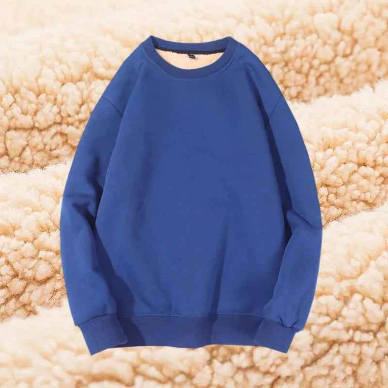 Lamb Velvet Hoodie Men's Thickened Fleece round Neck Casual Versatile Teenage Warm Top Lamb Velvet Jacket Winter Fashion