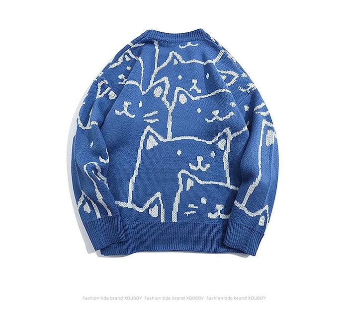 Y2k Vintage Sweater Men 2023 Winter Cartoon Loose Knitted Sweater Japanese Harajuku Hip Hop Streetwear Women Knitwear Pullovers GONZALES ONLINE SHOP