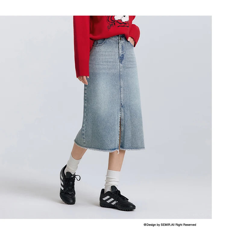 Semir Denim Skirt Women High-waisted Slit 2024 New Spring Straight Skirt GONZALES ONLINE SHOP