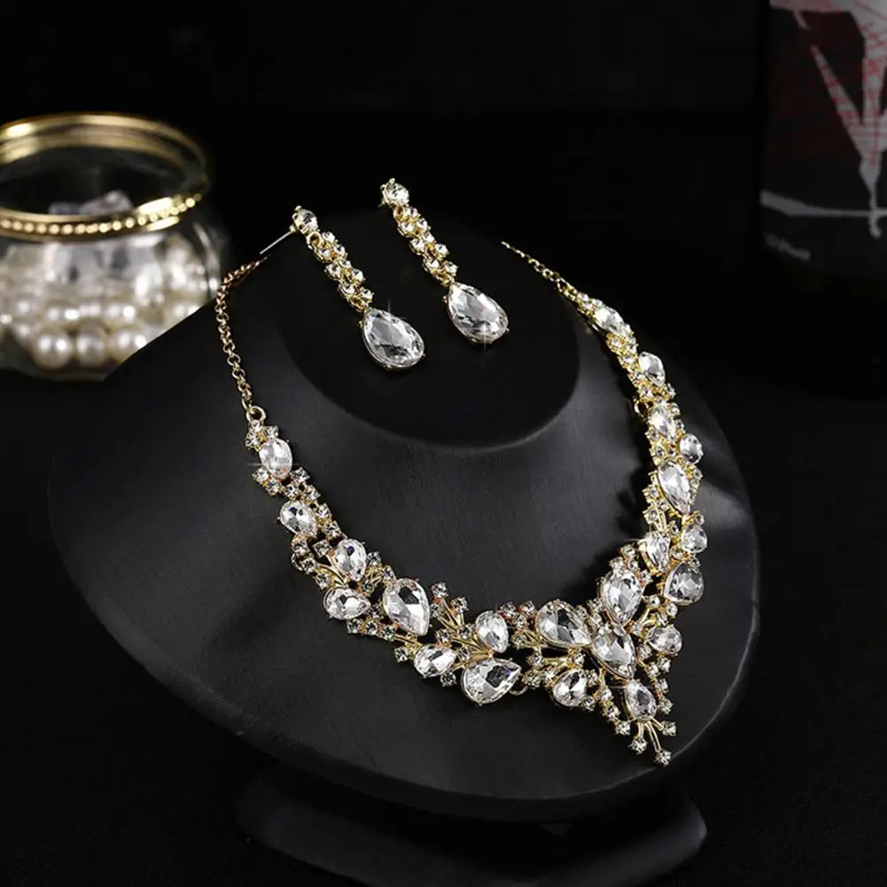 1 Set Wedding Earrings Extension Chain Faux Crystal Rhinestone Inlaid Jewelry Sets Glitter Dinner Women Jewelry Necklace GONZALES ONLINE SHOP