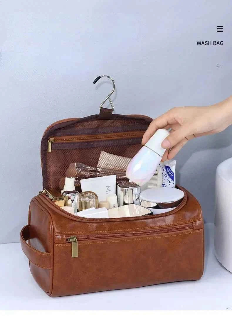 Leather Toiletry Bag for Men Women Dopp Kit Mens Hanging Toiletry Bag Travel Toiletry Bag for Traveling Large Cosmetic Bag for T