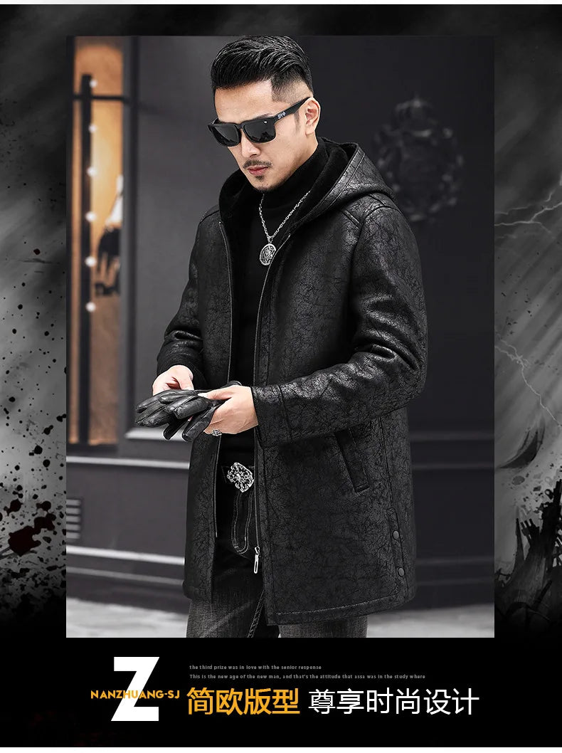 AYUNSUE Winter Coat Men 2022 Warm Hooded Jacket for Men Style 100% Wool Fur Coats Mid-length Black Wool Jackets Business Abrigos GONZALES ONLINE SHOP