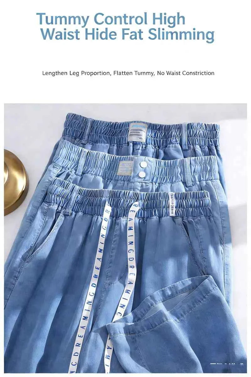 High Waist Straight Leg Denim Jeans Ice Silk Yoga jeans Summer Thin Wide Leg Pants Women's Fashion Comfortable Fit Jeans