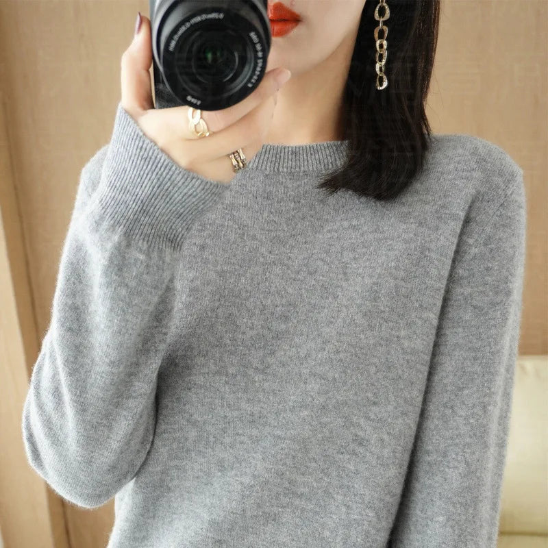Autumn And Winter Cashmere Sweater Women's Crew Neck Pullover Casual Knitted Top Women's Short Undercoat Fashion 18 Colors GONZALES ONLINE SHOP