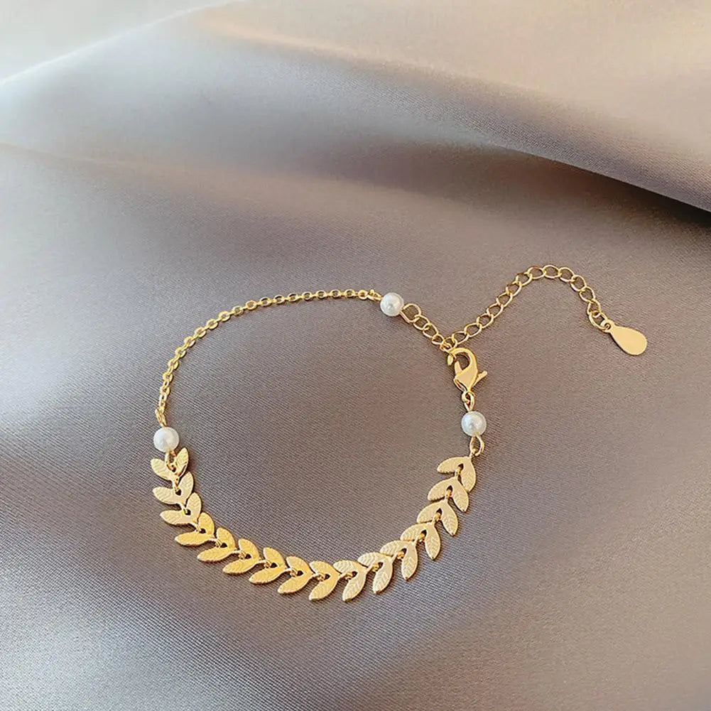 Fashion 3pcs Wheat Necklace Bracelet Earring Set Retro Wheat Leaf Clavicle Chainsexy Sling Accessories Korean Women's Jewelry GONZALES ONLINE SHOP