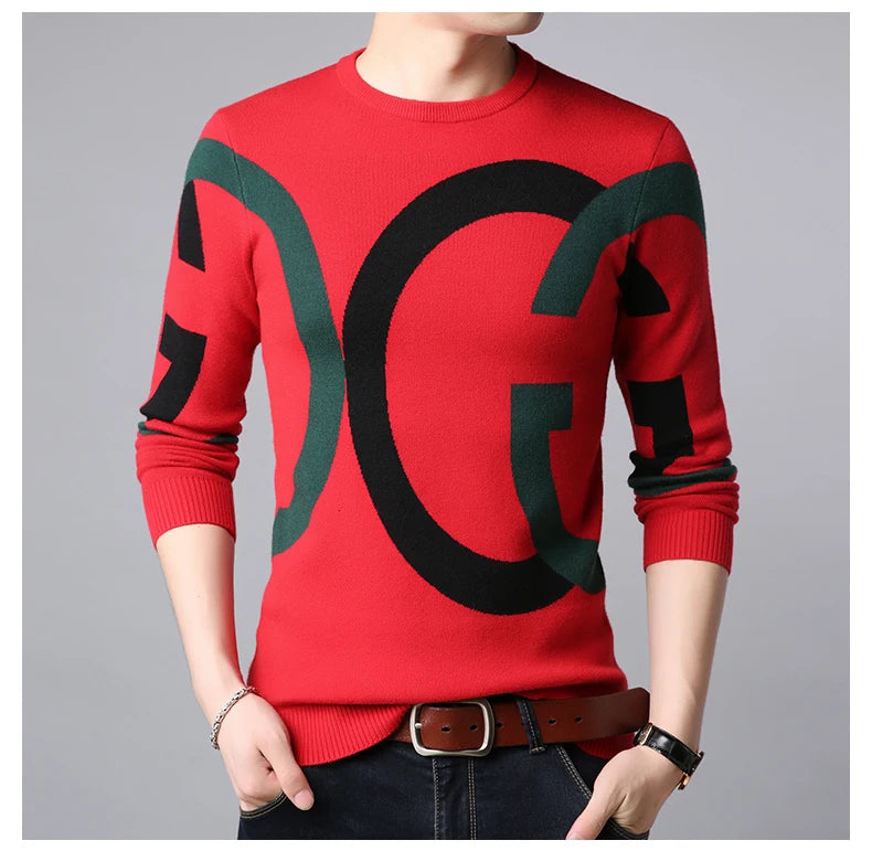 Light Luxury Men's Knitted Pullover Autumn/Winter New Letter Embroidery Long Sleeve Korean Trend Casual Fashion Warm Men Sweater GONZALES ONLINE SHOP