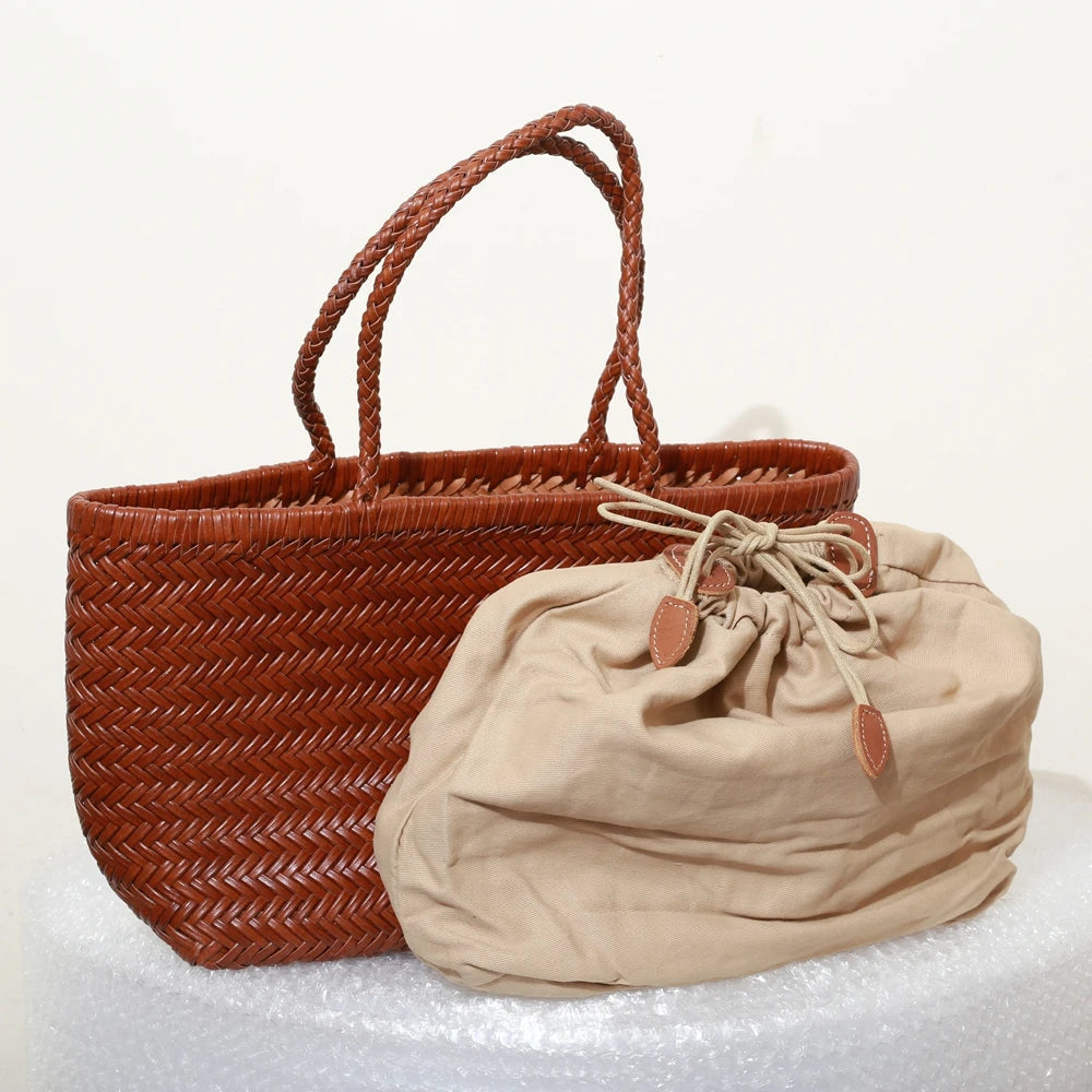 Handbags Women's Genuine Leather Shoulder Bag Weaving Casual Shopping Bag Vintage Big Tote Purse Cowhide Cross Hand Bags Lady GONZALES ONLINE SHOP