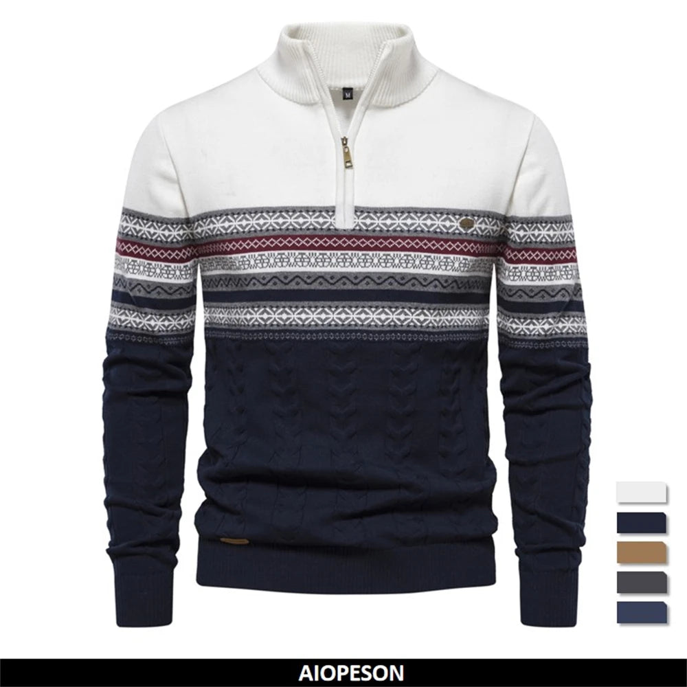 2023 New Autumn High Quality Zipper Pullers Men Warm Winter Cotton Sweaters for Men Ethnic Patterns Casual Mens Sweater GONZALES ONLINE SHOP