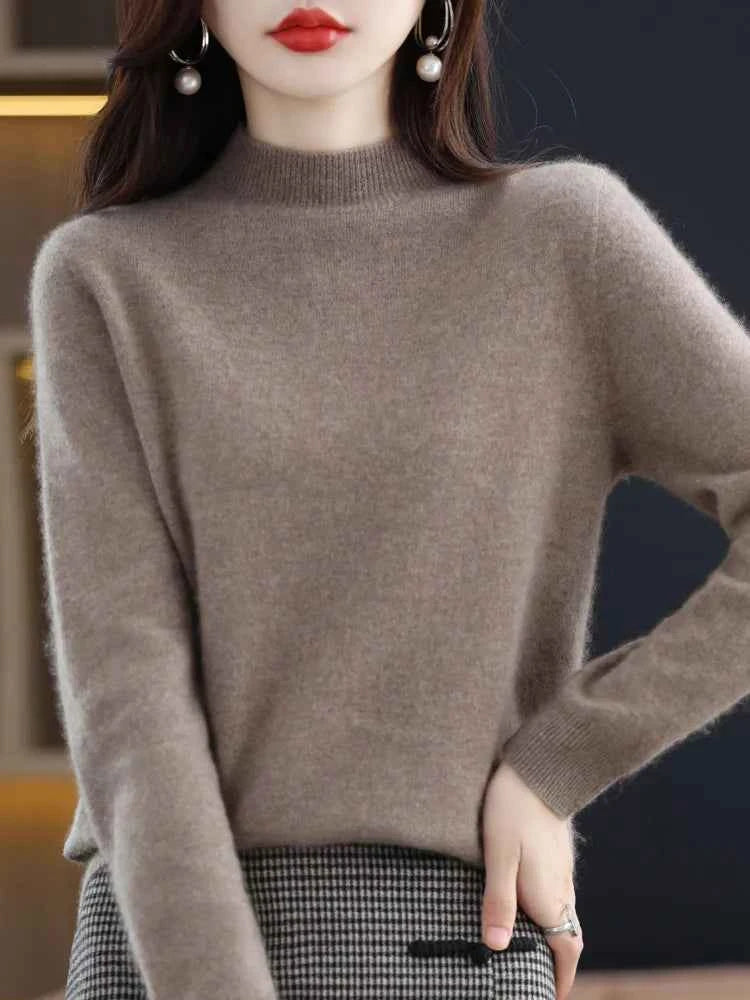 100% Merino Wool Cashmere Sweater Women Knitted Sweater Turtleneck Long Sleeve Pullovers Autumn Winter Clothing Warm Jumper Tops
