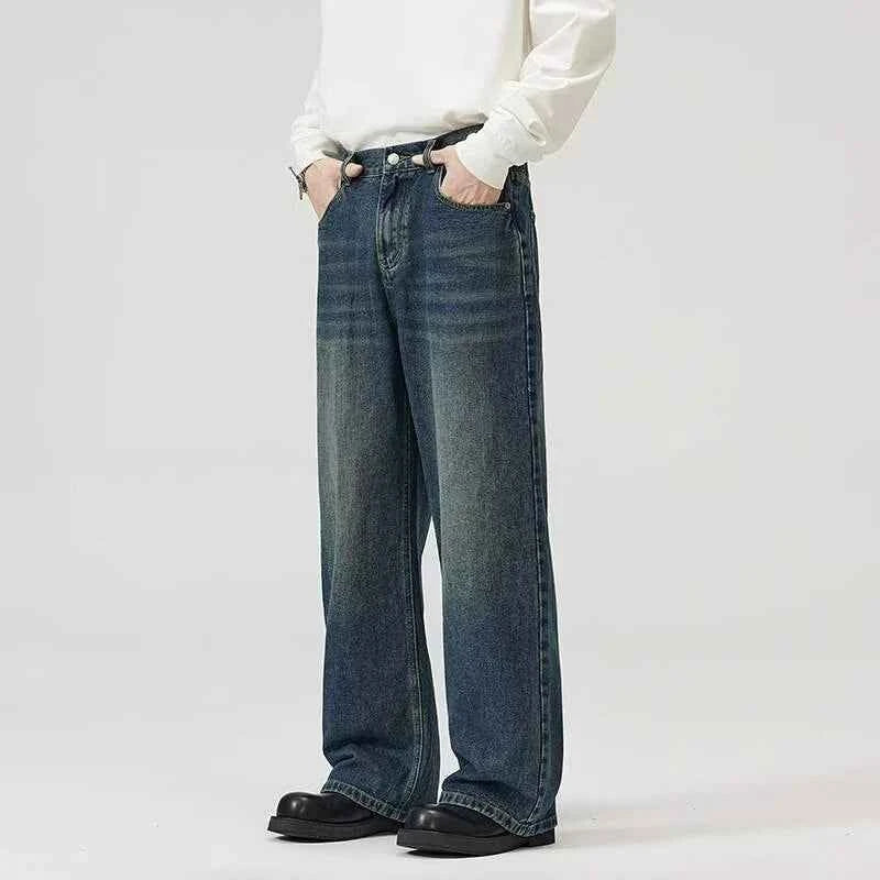 Male Classic America Hip Hop Rap Jeans Wide Leg Youth Popular Jeans Men Straight Leg Retro Loose Trousers Oversized Denim Pants