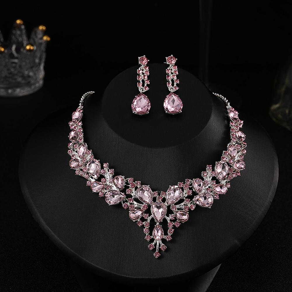 1 Set Wedding Earrings Extension Chain Faux Crystal Rhinestone Inlaid Jewelry Sets Glitter Dinner Women Jewelry Necklace GONZALES ONLINE SHOP