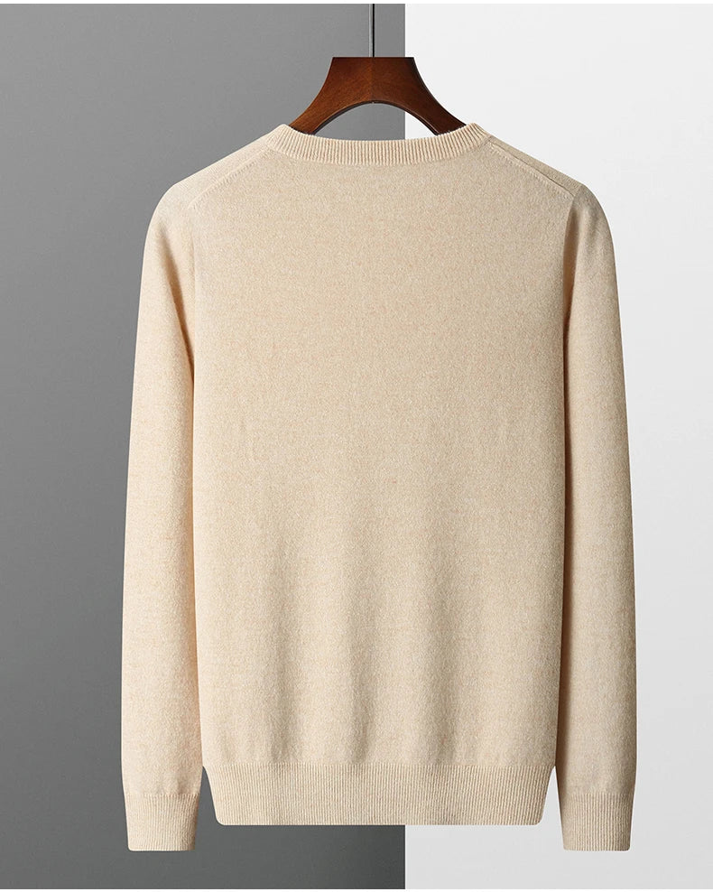 MVLYFLRT 100% Pure Merino Wool Sweater Men's Round Neck Pullover Tops Autumn Winter Thin Solid Color Sweater Versatile Basic GONZALES ONLINE SHOP