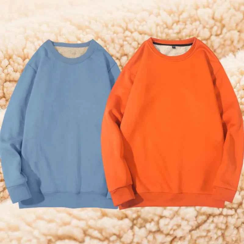Lamb Velvet Hoodie Men's Thickened Fleece round Neck Casual Versatile Teenage Warm Top Lamb Velvet Jacket Winter Fashion