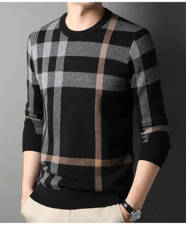 High Quality Luxury Men's Knitted Pullover Autumn Winter O-Neck Striped Wool Sweater British Casual Fashion Versatile Knitwear GONZALES ONLINE SHOP