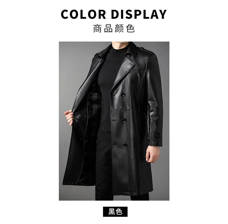 Genuine Leather Jacket Men Mid-length Windbreaker Autumn Winter Casual Jackets Suit Collar Double-breasted Coats Jaqueta GONZALES ONLINE SHOP