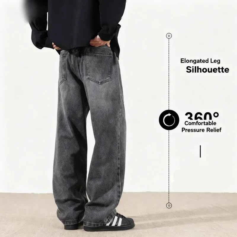 Jeans men's 2025 autumn new style American high street men's washed and worn drawstring trend straight leg denim pants