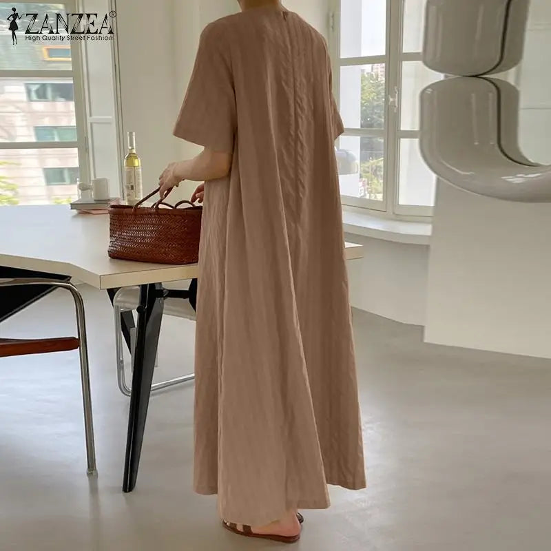 ZANZEA Elegant Women V Neck Short Sleeve Sundress Summer Fashion Casual Loose Maxi Dress Robe Femme Holiday Vestido Oversize GONZALES ONLINE SHOP